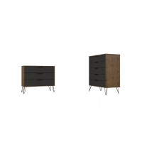 Manhattan Comfort 180GMC7 Rockefeller 5-Drawer and 3-Drawer Nature and Textured Grey Dresser Set